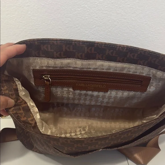 Karl Lagerfeld Brown Messenger Bag with Adjustable Strap and Gold-Tone Hardware - Picture 3 of 8